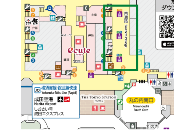 東京駅改札内南通路の地図